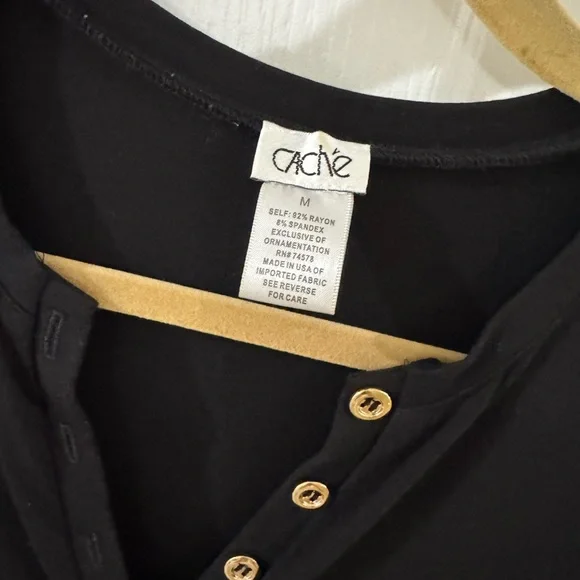 Cache Black Mini Dress with Gold Buttons - Picture 2 of 3